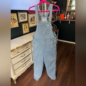 Vintage Lee Striped Blue Denim Overalls Medium